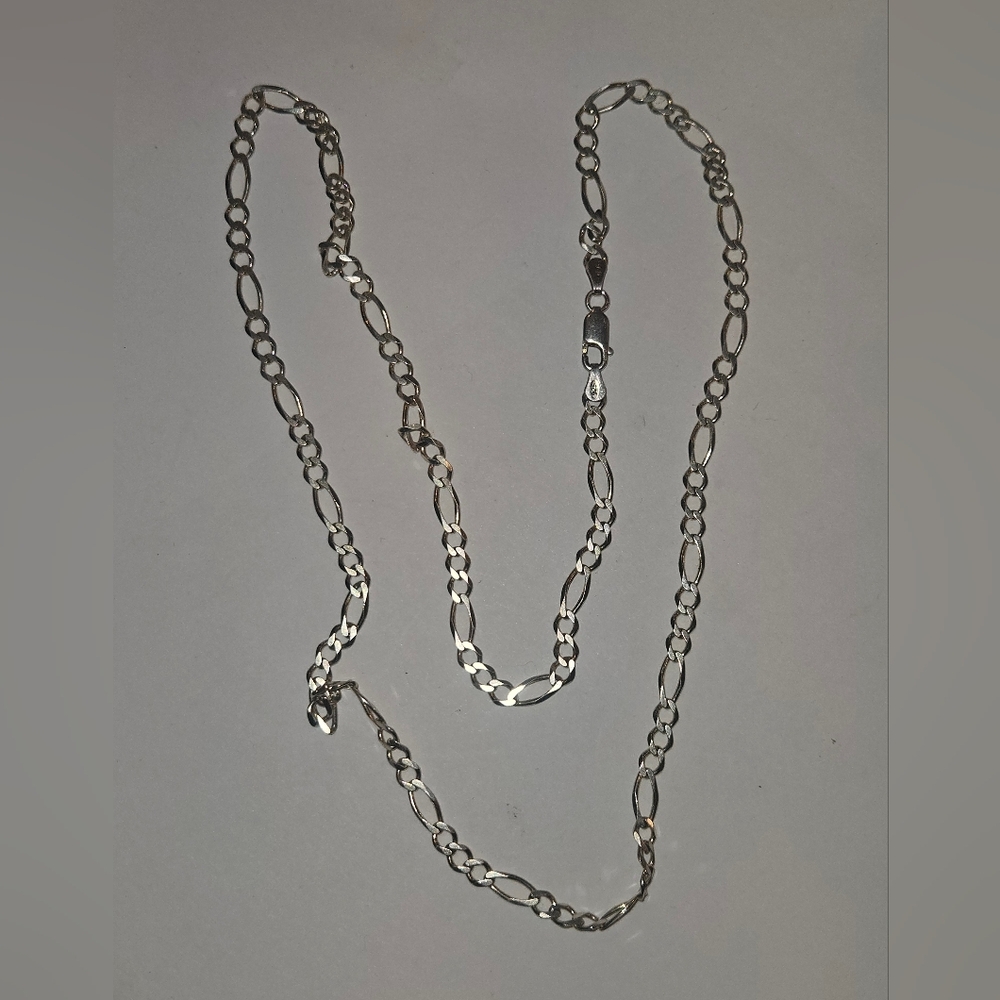 Vintage HAN Italy Sterling Silver Figaro Chain Necklace 24"